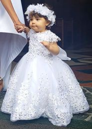 Luxurious Lace Crystals Flower Girl Dresses Ball Gown Tulle Little Girl Wedding Dresses Cheap Communion Pageant Dresses Gowns F218