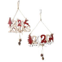 Christmas Hanging Pendant 2020 Wooden Window Xmas Tree Hanging Product Letters Moose with Rope Christmas Decoration