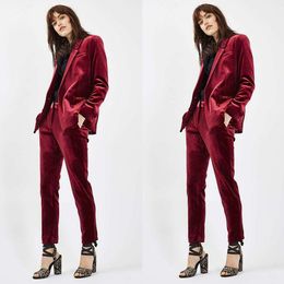 Custom Made VelVet Women's Pant Suits Slim Fit Mother's Dress Ladies Office Evening Work Wear Tuxedos 2 Pieces(Jacket+Pants)