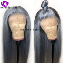 High Quality grey color Straight Synthetic Lace Front Wig For Black/African Women Brazilian Lace Wig