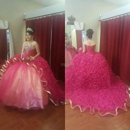 Stunning Cascading Ruffles Quinceanera Dresses Charro Rhinestones Beaded Tiered Two Layers Cupcake Vestidos De Festia Strapless Prom Dress