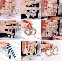 S925 silver needle European and American exaggeration set drill Korean fashion geometric circle rectangular water drill earrings pendant sim