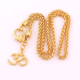 Gold Plated Hindu Buddhist OM Charm Pendnat India Yoga Religious Wheat Chain Necklace Jewelry