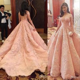 Abayas Blush Pink Luxury Evening Dresses Wear Short Sleeves Vestidos Illusion Neckline Lace Appliques Crystal Beaded Ball Gown Prom Gowns