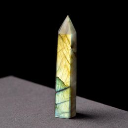 1 Pcs Labradorite Moonstone Quartz Crystal Stone Rhinestone Point Healing Hexagonal Wand Size Randomly send