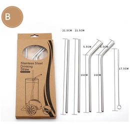 Reuseable Drinking Straw Metal Straight Bend Straw with Cleaner Brush Bar Accessories Eco-friendly Stainless Steel