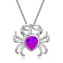 Opal Necklace for Water Drop Shape Blue Fire Animal Jewelry Imitation 925 Sterling Silver Necklace Filled Cute Crab Pendant Necklace