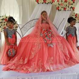 Beautiful Color Nigerian Wedding Dresses Lace Long Sleeve Sheer Sequin Vestido de novia Country Formal Bridal Gown African Bride Ball Custom