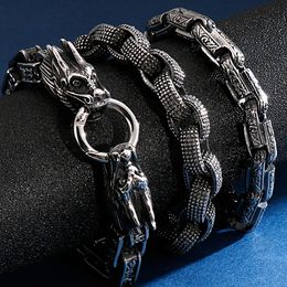 Vintage Double Dragon Head Chain Link Bracelet Men Stainless Steel Mens Biker Bracelets Hiphop Massive Mens Jewellery Accessories