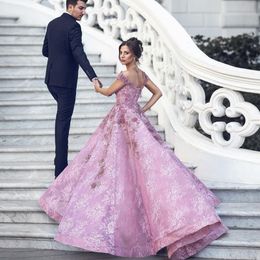 Off The Shoulder Lace Evening Dresses Sweetheart Appliques Beading Ball Gown Light Purple Formal Prom Dresses