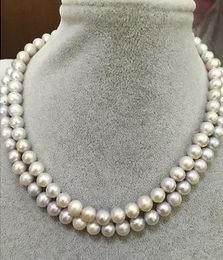 Hot double strands 8-9mm south sea light silver grey pearl necklace 18" 19" 14k gold clasp