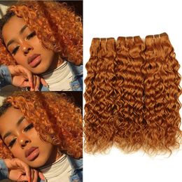 Medium Auburn Malaysian Wet and Wavy Human Hair 3 Bundles Lot #30 Light Brown Water Wave Human Hair Weave Extensions Double Wefts 10-30"