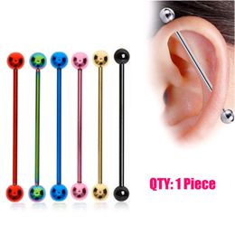 Punk Stainless Steel Plugs Tunnels Long Barbell Ear Piercing Earring Stud Black Silver Gold Ball Cartilage Piercings Body Jewellery