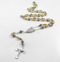 COOL Jewellery Solid Stainless steel Fashion Long chain Rosary Necklace Chain Cross Jesus Pendant necklace silver gold