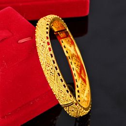 10mm Wide Hollow Bangle Fashion Jewelry Yellow Gold Filled Exquisite Womens Bracelet Wedding Party Accessories Perfect Gift