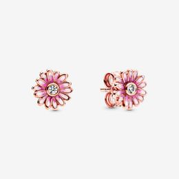 New Arrival Authentic 925 Sterling Silver Pink Daisy Flower Stud Earrings Fashion Earrings Jewelry Accessories For Women Gift