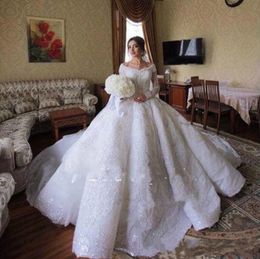 Luxury Lace Ball Gown Wedding Dresses Long Sleeves 2019 Off The Shoulder Bridal Gowns Arabic Plus Size Church Wedding Dress Vestido De Novia