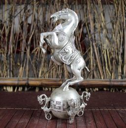 China old Feng Shui ornaments white Copper Silver plating Horse heaven and earth