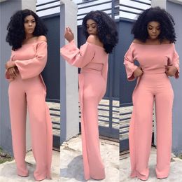 Two Piece Sets Women Slash Neck Flare Sleeve Tops and Ruched Wide Leg Pants Suits Elegent Matching Set Outfits