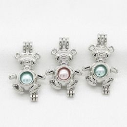 10pcs Silver Lovely Bear Pearl Cage Jewelry Making Diffuser Cage Lockets Pendant for Fragrance Essential Oil Necklace Charms