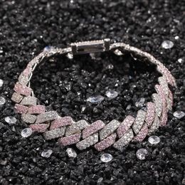 White Pink Cubic Zirconia Ice Out Two Tone Miami Cuban Link Chain Bracelets Can open Lock Women Men Bling CZ Rapper Jewellery