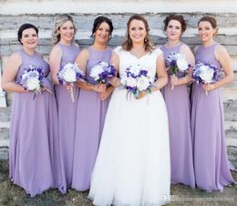 Cheap Chiffon Purple A Line Bridesmaid Dresses Jewel Neck Pleats Formal Maid of Honour Dress Wedding Guest Gowns Robes De Fte