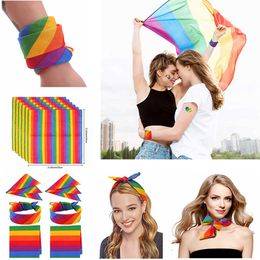 Rainbow bandana stripe gradient scarf headband hip hop printed cotton bandana unisex LGBT Party Celebration Supplies 22*22 inch 55cm FFA3281