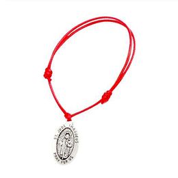 MIC 50 pcs Adjustable Bracelets Red Waxes rope Antique silver Alloy ST. JUDE THADDEUS Jesus Oval Medal Charm Adjustable Bracelet B-31