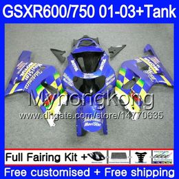 +Movistar Blue hot Tank For SUZUKI GSXR 600 750 GSXR-750 GSXR600 2001 2002 2003 294HM.69 GSX R750 R600 K1 GSX-R600 GSXR750 01 02 03 Fairing