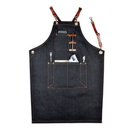 4-type Denim Bib Apron Working Chef Baker BBQ Cook Work Uniform Cook Kitchen