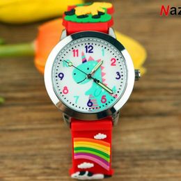 Dinosaur Kids Wristwatch Alloy Shell luminous Pointer Analogue Quartz Clock 3D Colourful Band Candy Silicone Cartoon Girl Boy Wristwatches