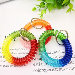 Plastic Key Ring Chain Stretch Wristband TPU Spring Spiral Wrist Band Coil Keychain Fashion Rainbow Keyring Holder for Gym Pool Id Badge