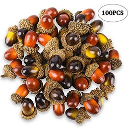 100 Pcs Artificial Acorns with Natural Acorn Cap, Realistic and Natural Looking, 2 Colour Small Fake Acorns for Crafting, Wedding, House Deco