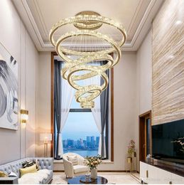 Luxury LED Modern chandelier lighting large staircase LED crystal chandeliers round ring light fixtures home decoration Crystal lamps