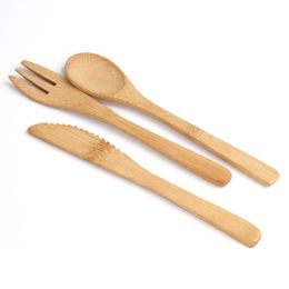 Bamboo Tableware 3PCS Cutlery Set 16cm Natural Bamboo Dinnerware Knife Fork Spoon Wooden Tableware Set Jam Spoon Kitchen Accessories