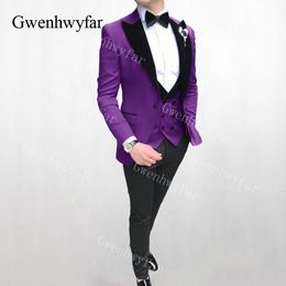 Gwenhwyfar New 3 Pieces Wedding Suits For Men Slim Fit Men's Suits Formal Khaki Burgundy Green Purple Yellow Red Ivory Man Suit