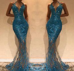 2019 Cheap Long Sequins Evening Dress Dubai Mermaid Halter Neck Holiday Women Wear Formal Party Prom Gown Custom Made Plus Size