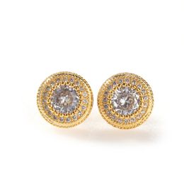 Mens Hip Hop Stud Earrings Jewellery New Fashion Gold Silver Zircon Diamond Round Earrings For Men