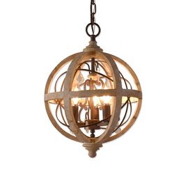 Umeiluce 3/5 Lights Vintage Wood Chandelier Retro Iron Crystal Hanging Lamp for Coffee Bar Dining Living Room E14