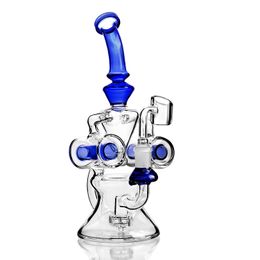 Recycler glass water bong pipe 14.5mm bowl Height 25cm bent Pipes Honeycomb perc Branch Oil Rigs With bowl piece two Philtre Blue