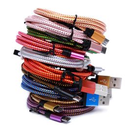 1M 3FT Micro USB Metal Head Braided Data Charger V8 Cable Fabric Knit Charging Cord For smart phone mp3 mp4 pad 1000pcs