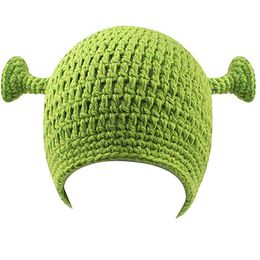 Shrek Hat Winter Knitted Hats Green Beanie with Ears Halloween Cosplay Skullies Cap for Women and Men