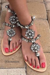 Fashion Luxury Rhinestone Crystal Summer Beach Shoes Women Sandals Designer Flip Flops For Slippers Wedding Shoes Bride216T
