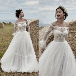 Luisasposa Elegant A Line Wedding Dresses Off Shoulder Tulle Lace Long Sleeve Applique Wedding Gowns Floor Length robe de mariée