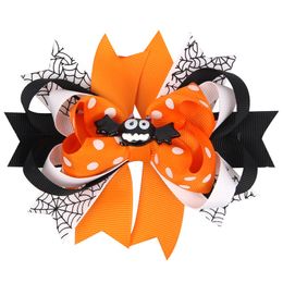 New 5" Halloween Hair Bows With Clip For Kids Girls Princess Pinwheel Grossgrain Ribbon Bows Hairpin Hair Accessories 4 Colours