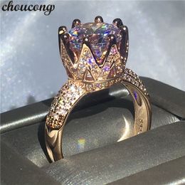 choucong Female Anniversary Crown ring Round 4ct Diamond Rose Gold Filled 925 silver Wedding Band Rings For Women