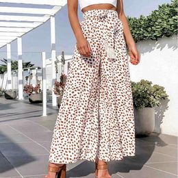 Tassel Sash Boho Striped Lady Wide Leg Split Pants Women 2020 Spring Summer Beach High Waist Trousers Chic Casual Pants Female