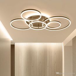 Remote Controller 2/3/5/6 Circle Rings Modern led Chandelier For living Room Bedroom Study Room White/Brown Colour Chandelier