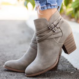 Botas de tobillo Zapatos para 2019 Zipper informal Boties punta de punta Boots cortas Boots Women Autumn Femme