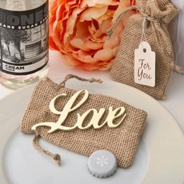 Free Shipping 50PCS Gold LOVE Bottle Opener In Burlap Bag Wedding Favors Party Gifts Anniversary Giveaways Bridal Shower Ideas LX8650